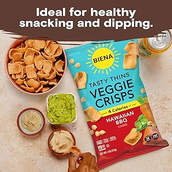 BIENA Tasty Thins Veggie Crisps - Low-Calorie Veggie Chips, Variety Pack, 4 oz Bags - Hawaiian BBQ, Himalayan Pink Salt, & Nacho - Pack of 6