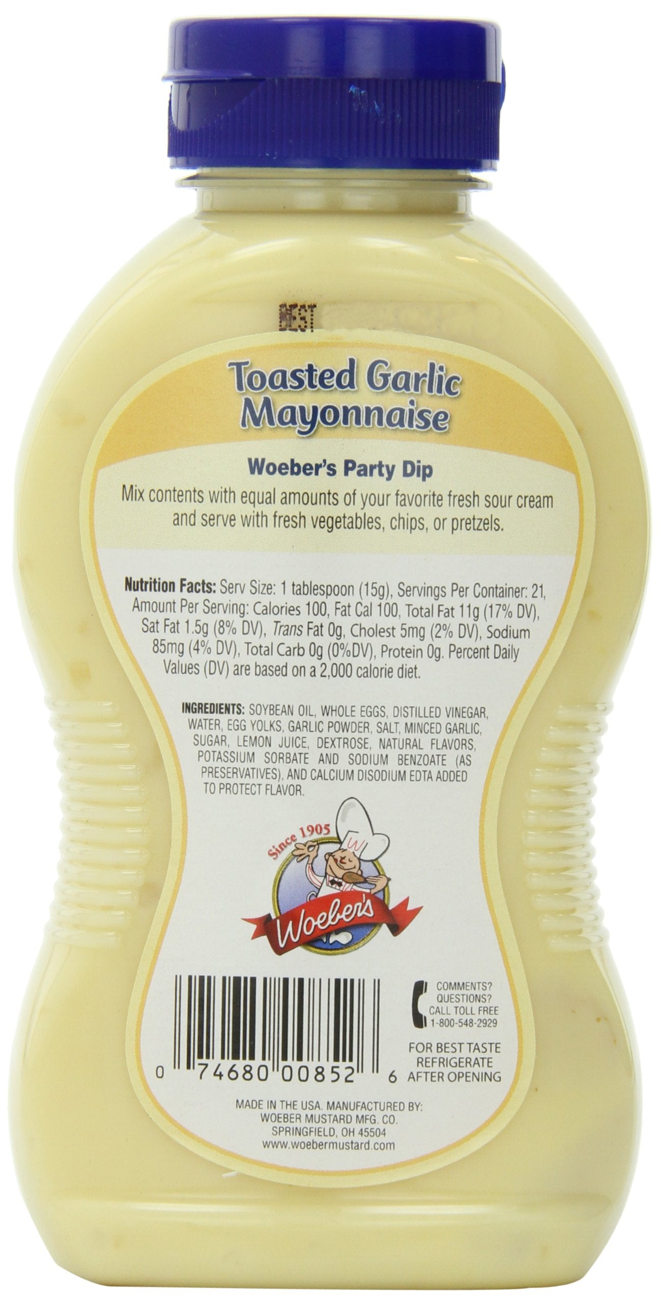 Woeber’s Mayonnaise, Toasted Garlic, 11 oz Bottles - Gluten Free - Pack of 2