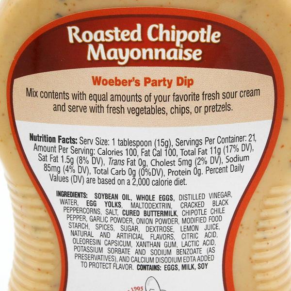 Woeber’s Mayonnaise, Roasted Chipotle, 11 oz Bottles - Gluten Free - Pack of 2
