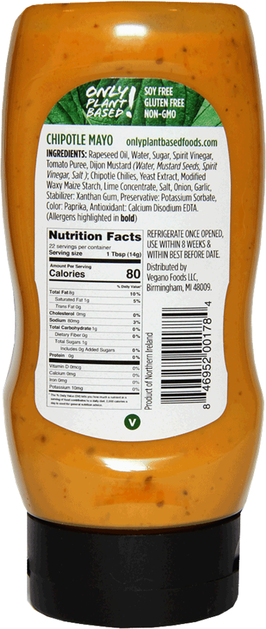Only Plant Based Vegan Chipotle Mayonnaise, 11 oz Squeeze Bottles - Pack of 2