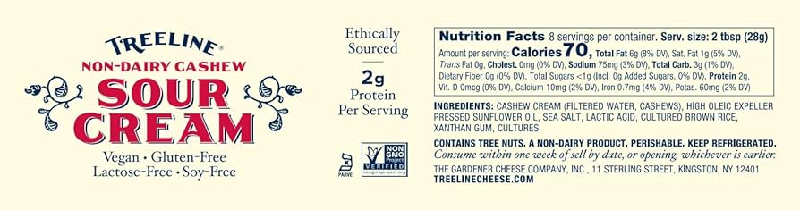 Treeline Vegan Non-Dairy Cashew Sour Cream, 7.5 oz - Pack of 2