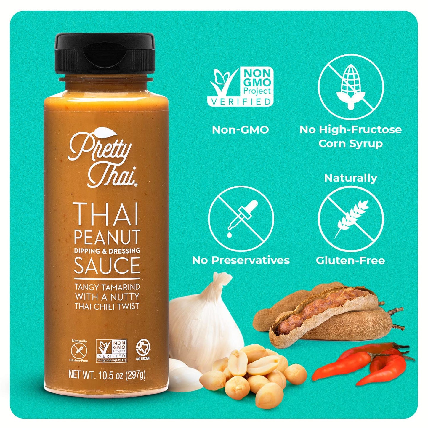 Pretty Thai Peanut Sauce, Gluten Free Certified Non-GMO Vegan Authentic Stir Fry, Dressing, Rice Seasoning, Condiment & Dipping Sauce, 100% Natural - Pack of 3