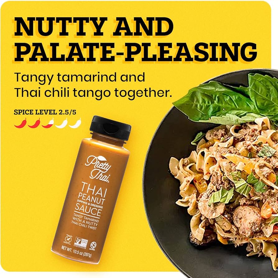 Pretty Thai Peanut Sauce, Gluten Free Certified Non-GMO Vegan Authentic Stir Fry, Dressing, Rice Seasoning, Condiment & Dipping Sauce, 100% Natural - Pack of 3