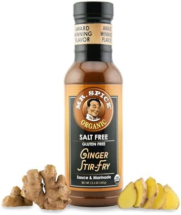 Mr. Spice Salt Free Award-Winning Taste Ginger Stir Fry Sauce - Low Sodium Sauce, Organic, No Salt, Gluten Free - Pack of 3