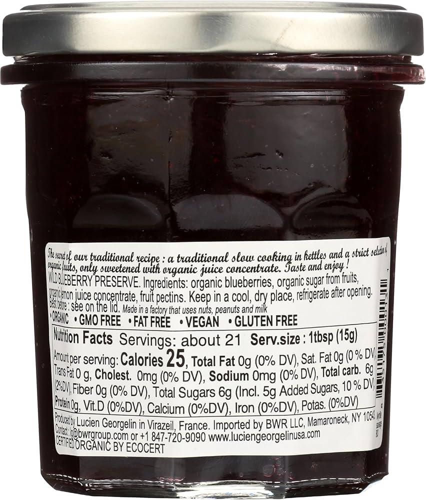 LUCIEN GEORGELIN Organic Wild Blueberry Fruit Spread, 11.28 oz - Pack of 2