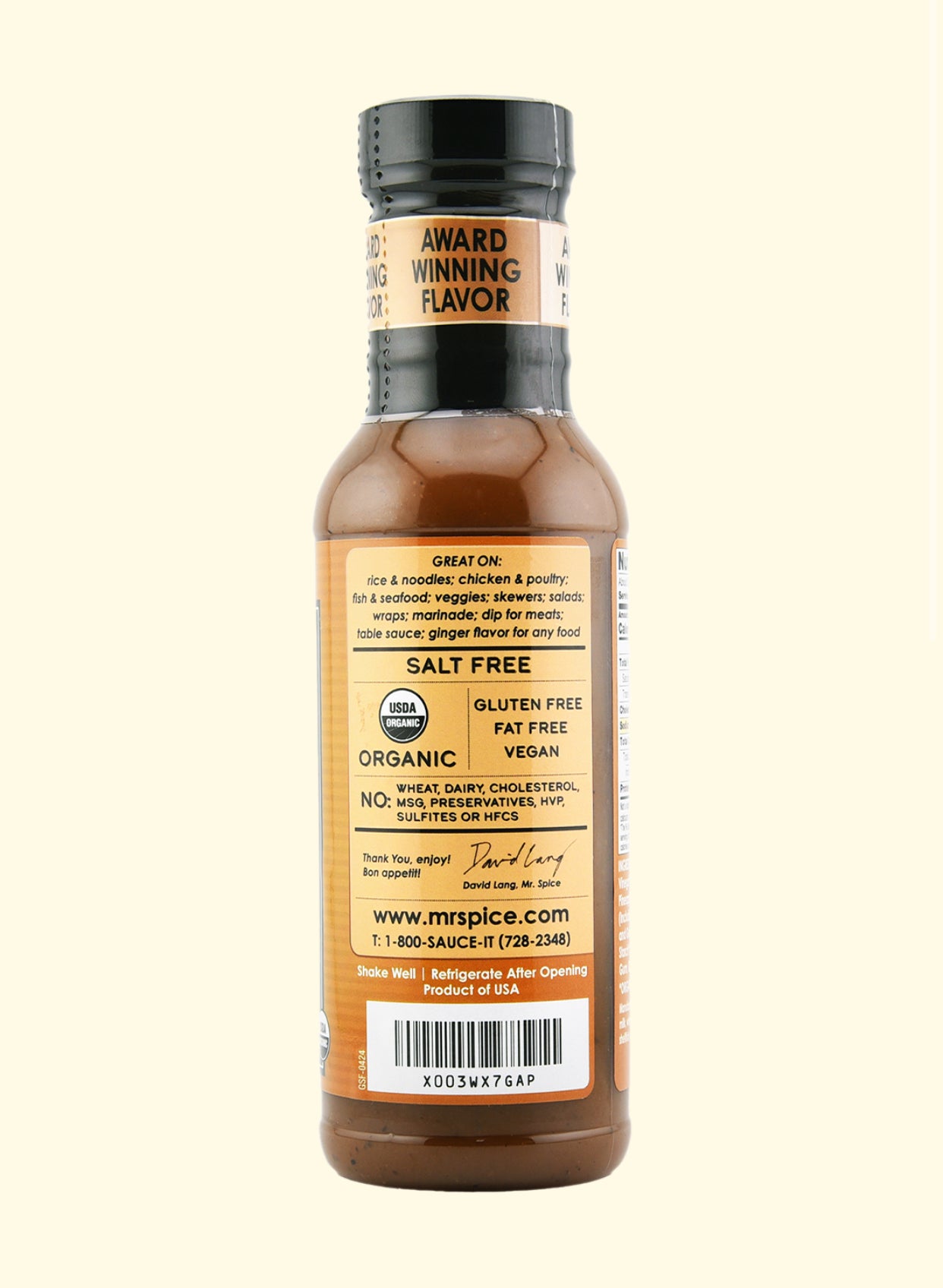 Mr. Spice Salt Free Award-Winning Taste Ginger Stir Fry Sauce - Low Sodium Sauce, Organic, No Salt, Gluten Free
