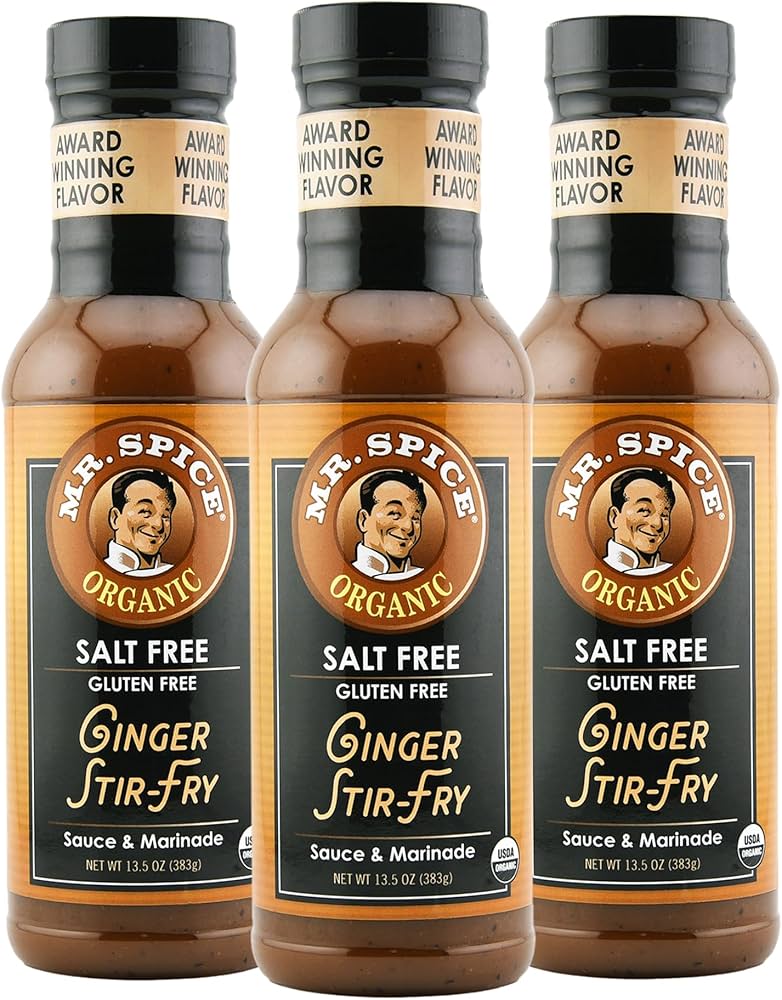 Mr. Spice Salt Free Award-Winning Taste Ginger Stir Fry Sauce - Low Sodium Sauce, Organic, No Salt, Gluten Free - Pack of 3