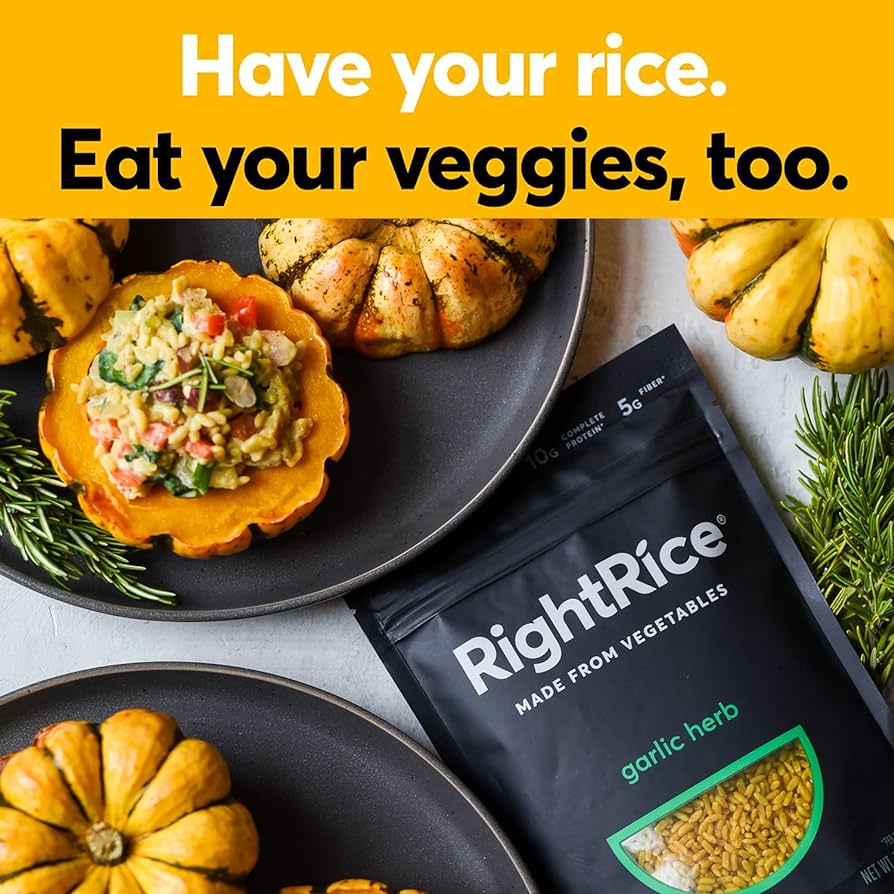 RightRice - Garlic Herb (7oz. Pack of 6) - Made from Vegetables - High Protein, Vegan, non GMO, Gluten Free