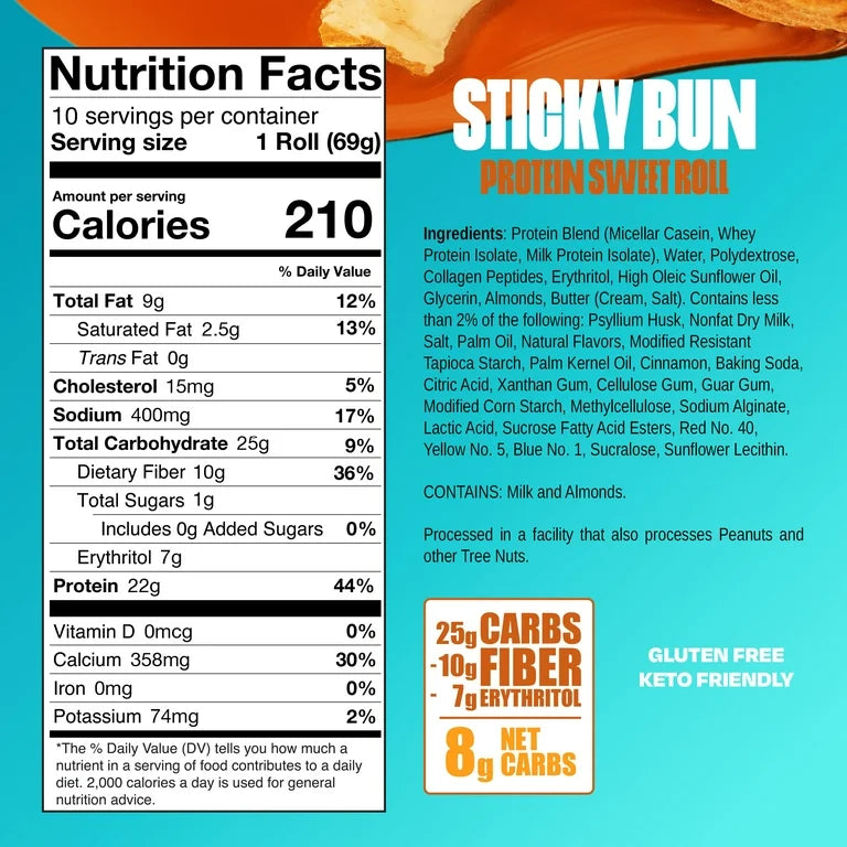 Legendary Foods 22g Protein Sweet Roll – Premium High Protein Snack Cakes, Low Carb Meal Replacement, Gluten Free & Keto Friendly Rolls, No Added Sugar, Diabetic Friendly – Pack of 10