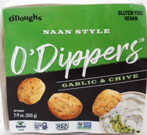 O'Doughs Gluten Free and Vegan Naan Style O'Dippers Flatbreads, Garlic & Chive, 7.4 oz - Pack of 2