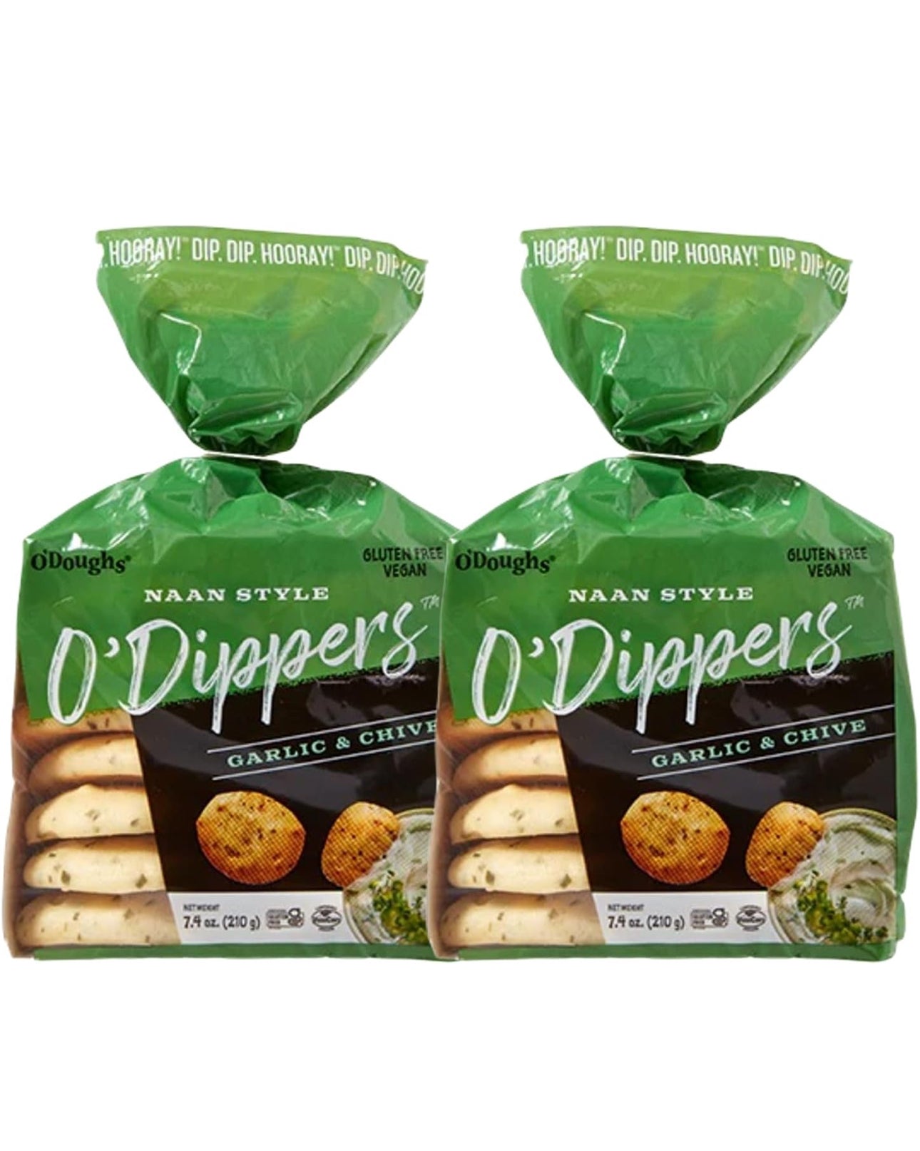O'Doughs Gluten Free and Vegan Naan Style O'Dippers Flatbreads, Garlic & Chive, 7.4 oz - Pack of 2
