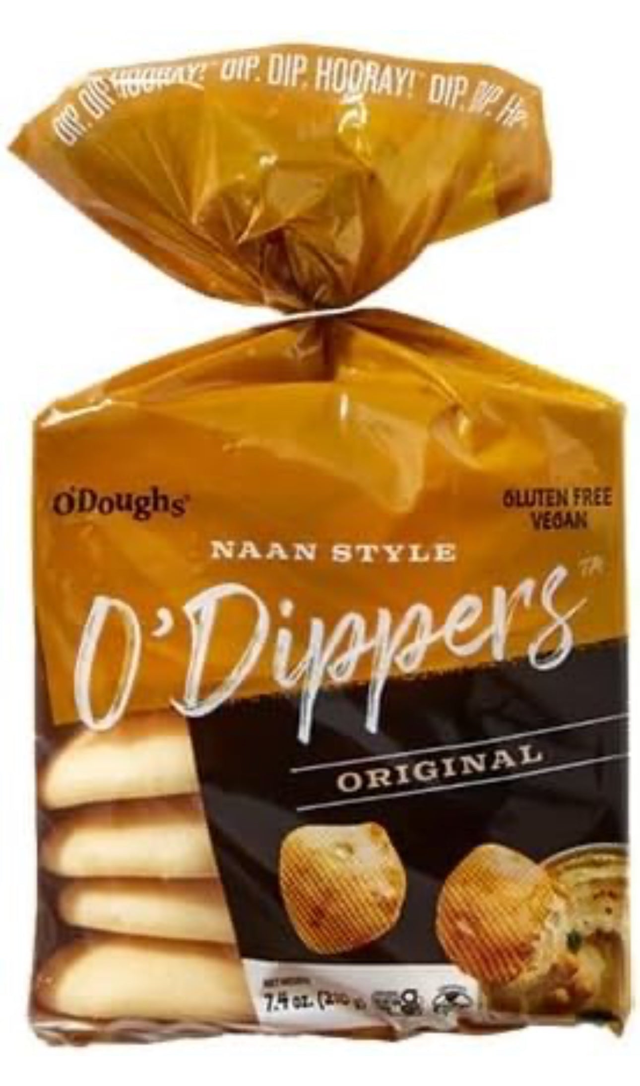 O'Doughs Gluten Free and Vegan Naan Style O'Dippers Flatbreads, Original, 7.4 oz - Pack of 2