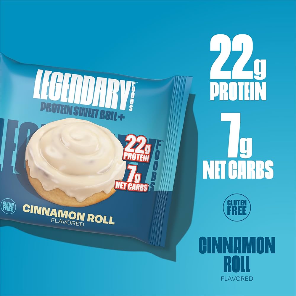 Legendary Foods 22g Protein Sweet Cinnamon Roll - Premium High Protien Bars, Low Carb Meal Replacement Snack, Low Glycemic Index, Gluten Free Snacks - Sweet Zero Sugar, Keto and Diabetic Friendly – Pack of 10