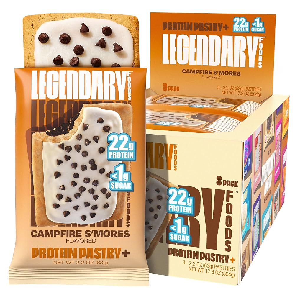 Legendary Foods 22g Campfire S'mores Protein Pastry - Low Carb Meal Replacement Bar - Low Glycemic, Gluten Free Protien Snacks - Healthy Keto Snack Zero Sugar Energy Bars - Bariatric Diabetic Friendly – Pack of 8