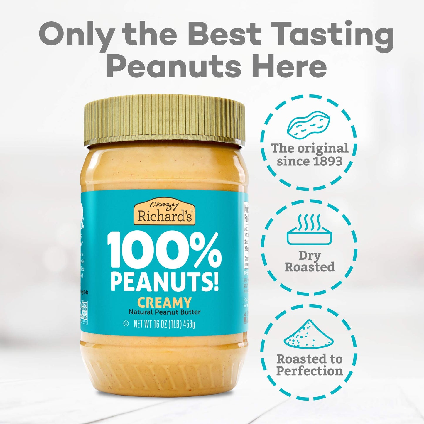 Crazy Richard's 100% All-Natural Vegan Creamy & Crunchy Peanuty Butter with No Added Sugar, Non-GMO Variety Pack 16 oz - Pack of 2