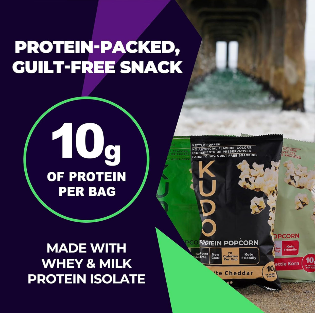 KUDO Protein Popcorn, Variety 6-Pack - Non-GMO -2 oz bags