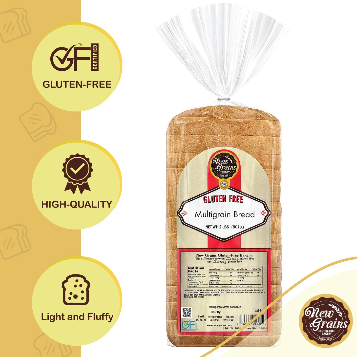 New Grains Gluten Free Multigrain Sandwich Bread - NON-GMO, Pack of 2