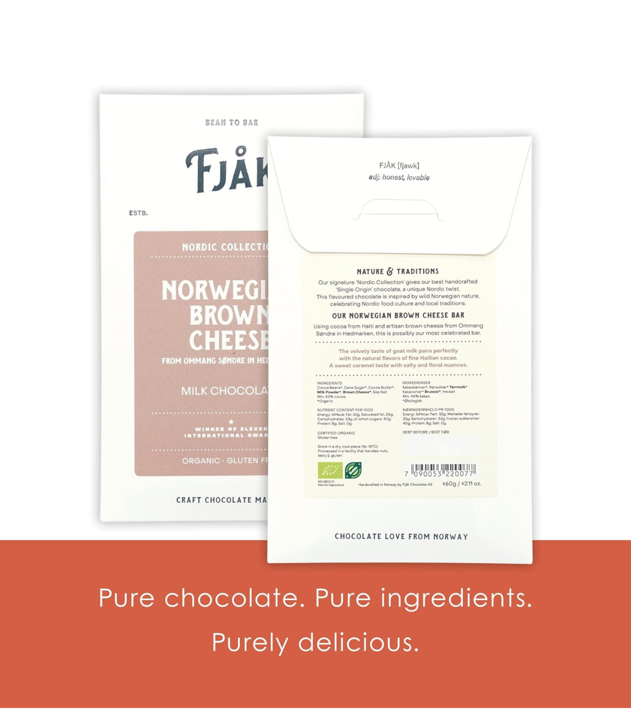 Fjak - Nordic Collection - Norwegian Chocolate with Brown Cheese, Milk Chocolate 45% - Pack of 3