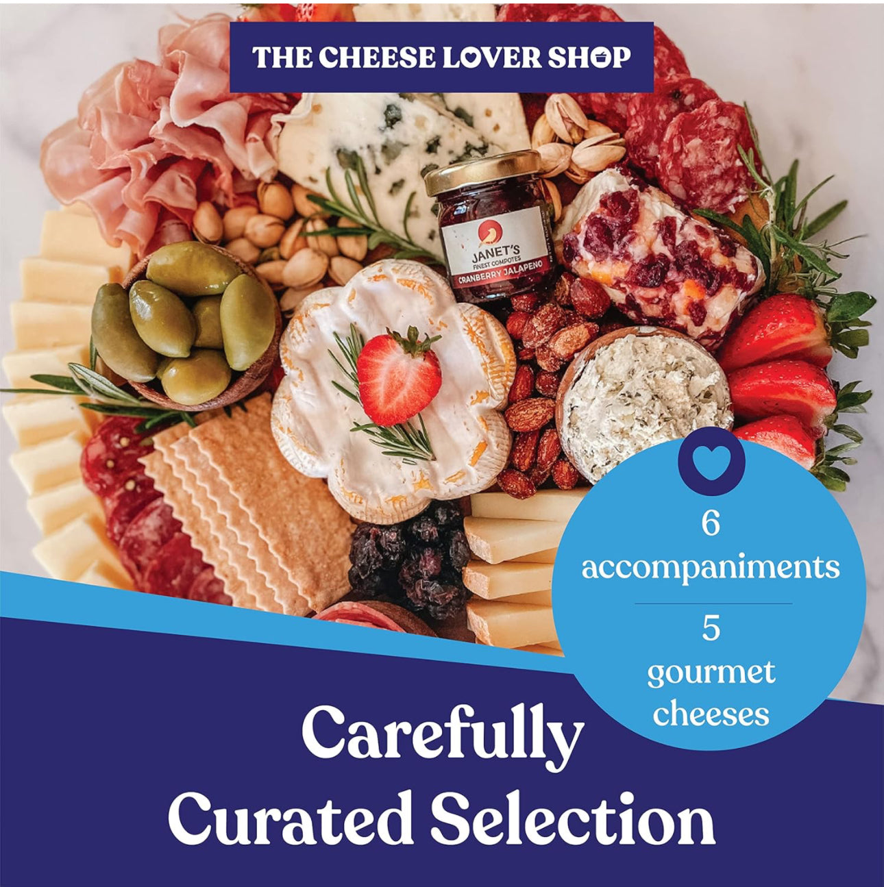 Holiday Kit, Cheese Platter with 5 Gourmet Cheeses and 6 Accompaniments, Cheese Sampler Gift Set