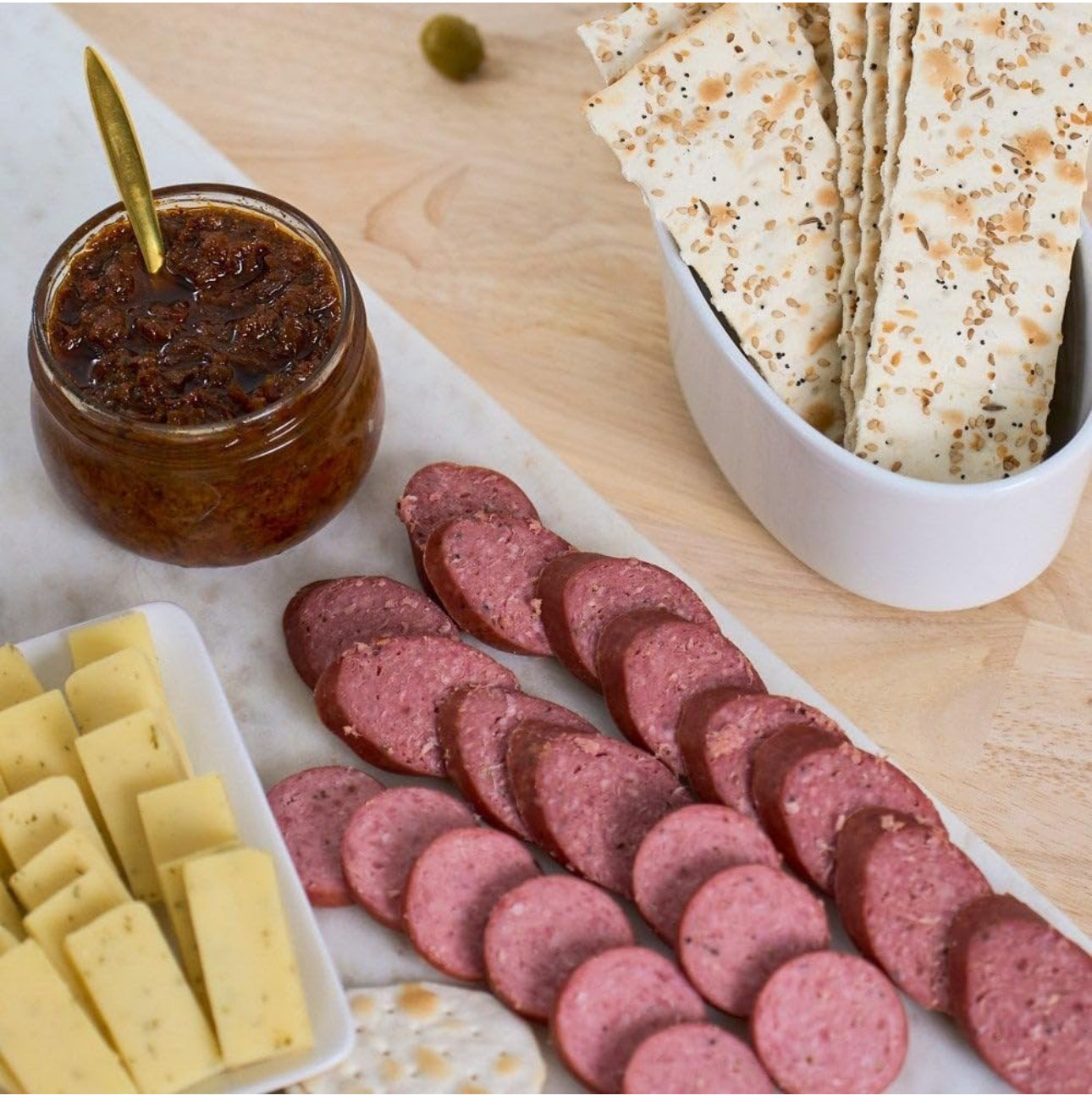 Deluxe Charcuterie Cheese Platter - Gourmet Meat & Cheese Sampler Gift Basket