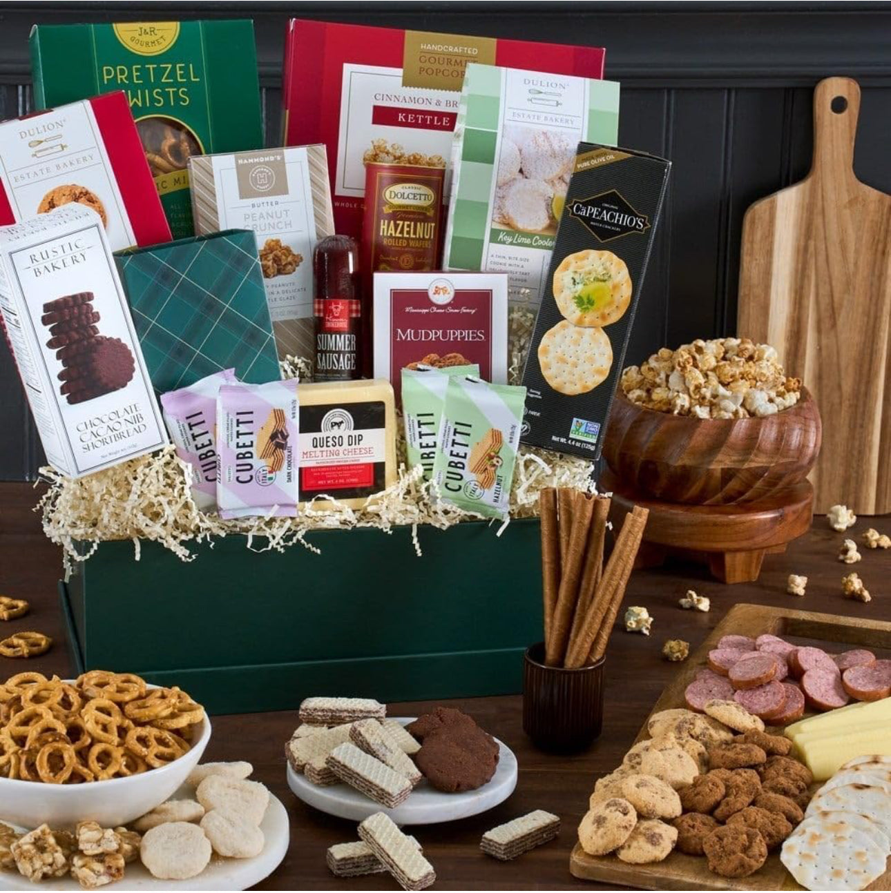 Premium Snack Gift Basket of Meat, Cheese, Cookies, Chocolate and Popcorn