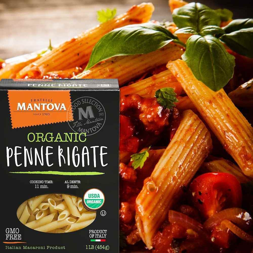 Mantova Italian Organic Penne Rigate Pasta - 100% Durum Semolina Organic Penne Rigate - Product Of Italy, 1 lb - Pack of 6