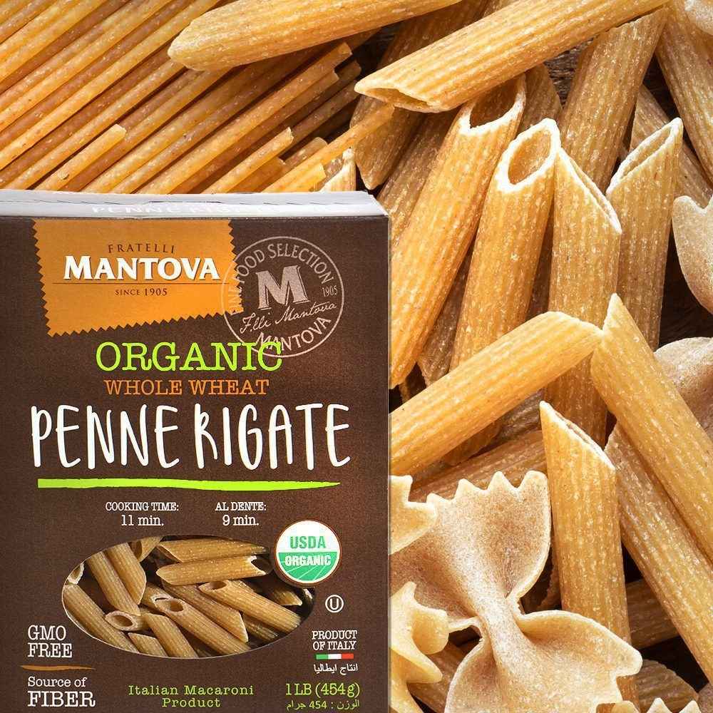 Mantova Italian Organic Penne Rigate Pasta - 100% Durum Semolina Organic Whole Wheat Penne Rigate - Product Of Italy, 1 lb - Pack of 6