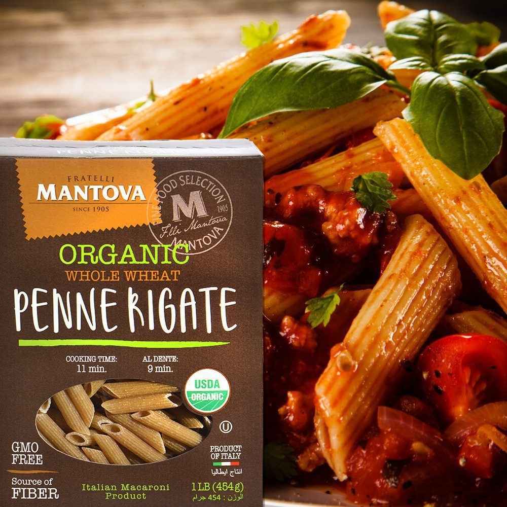 Mantova Italian Organic Penne Rigate Pasta - 100% Durum Semolina Organic Whole Wheat Penne Rigate - Product Of Italy, 1 lb - Pack of 6