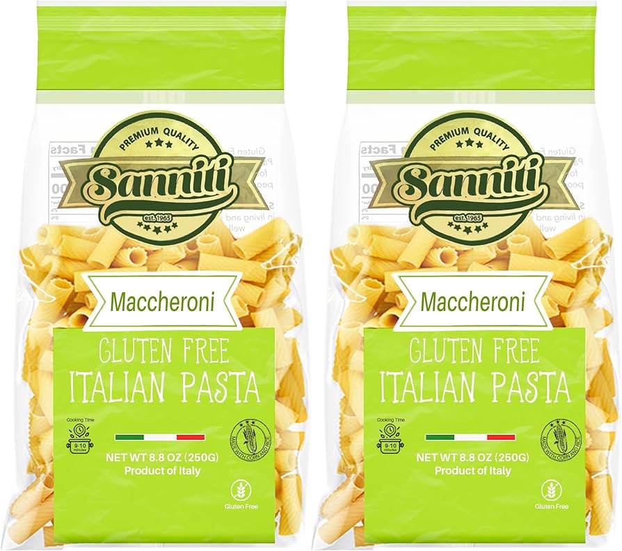 Sanniti Gluten Free Maccheroni Pasta - 100% Organic Italian European, Kosher, Vegan GMO-Free Maccheroni Pasta Made with Corn and Rice imported from Italy, Pack of 4