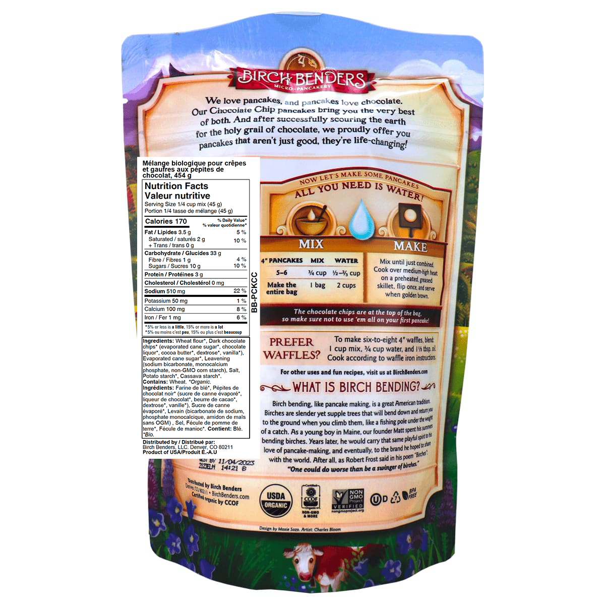 Organic Chocolate Chip Pancake and Waffle Mix, Non-Gmo, Whole Grain - Birch Benders - Pack of 2