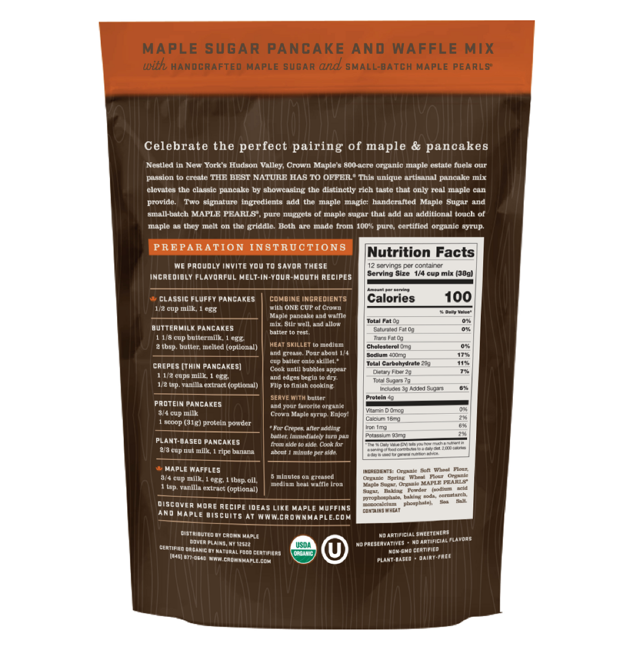 Crown Maple Organic Maple Sugar Pancake and Waffle Mix - Pack of 6