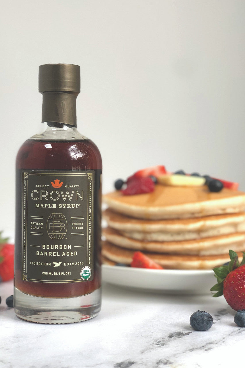 Crown Maple Bourbon Barrel Aged Organic Maple Syrup, 25 Fl Oz, Pancakes, Flavor Cocktails, Marinades and Sauces