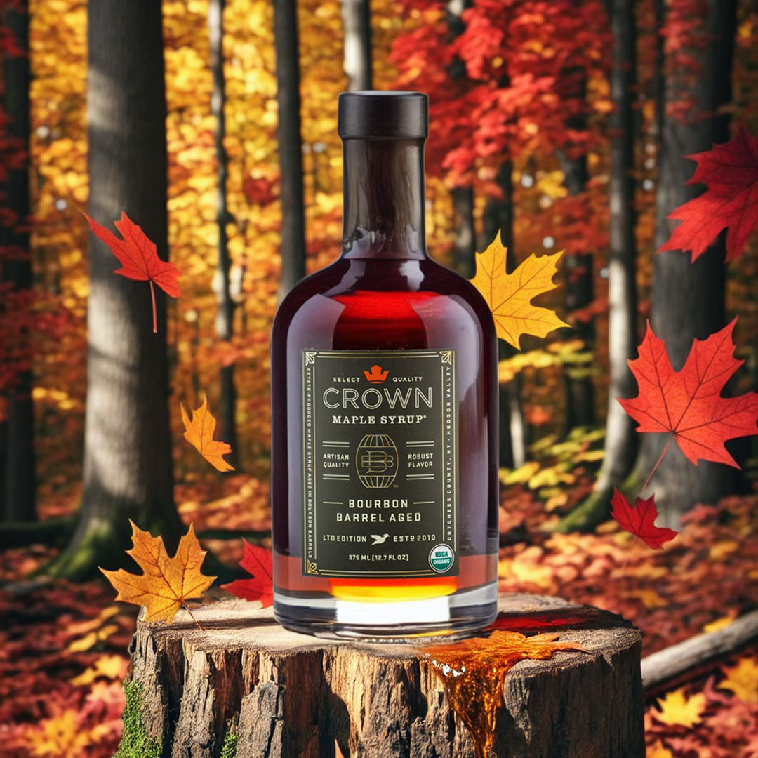 Crown Maple Bourbon Barrel Aged Organic Maple Syrup, 25 Fl Oz, Pancakes, Flavor Cocktails, Marinades and Sauces