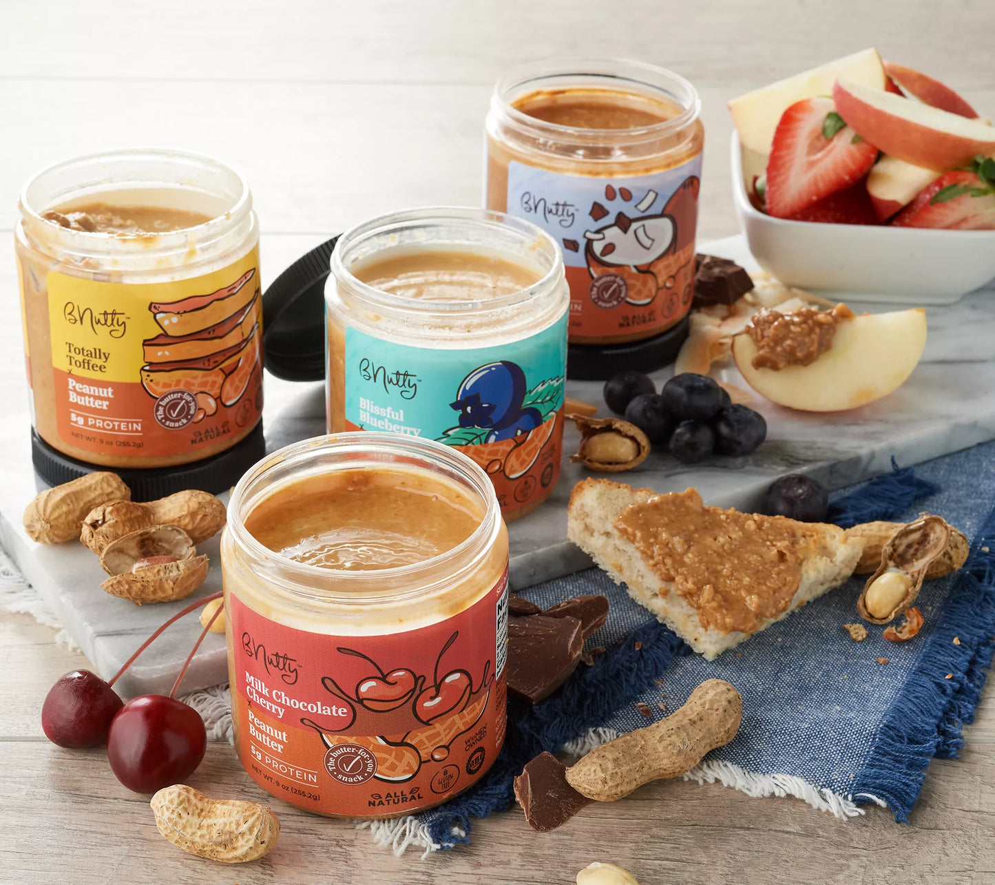 BNutty Gourmet Peanut Butter Holiday Gift 4 Pack - Cinnamon Sugar Cookie, Pecan Pie, Gingerbread, Joyful Cranberry