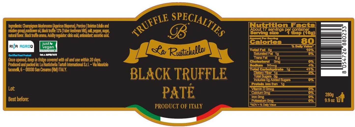 La Rustichella - Black Truffle Patè, 9.88 oz - 100% Made in Italy | Vegan, Gluten-Free, Cholesterol-Free