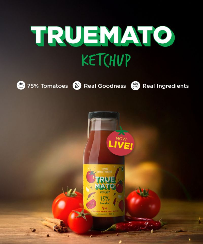 Truemato Ketchup - Made from 75% Tomatoes | No Refined Sugar, No Preservatives | No added colors, 21 oz - Pack of 2