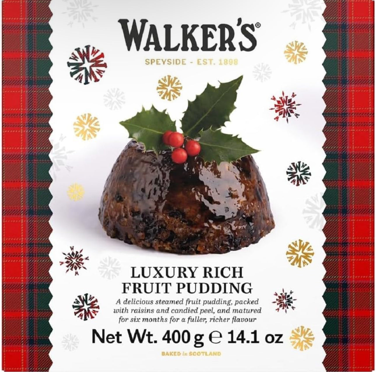 Walker’s Rich Fruit Pudding, 14.1 oz - Plum Pudding for Christmas - Luxury Holiday Treat and Dessert from Scotland