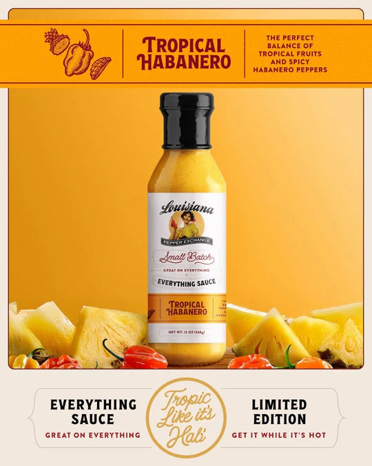 Louisiana Pepper Exchange Tropical Habanero Pepper Sauce – Sweet & Spicy with Mango and Pineapple Everything Sauce, Gluten-Free, 12 oz - Pack of 2