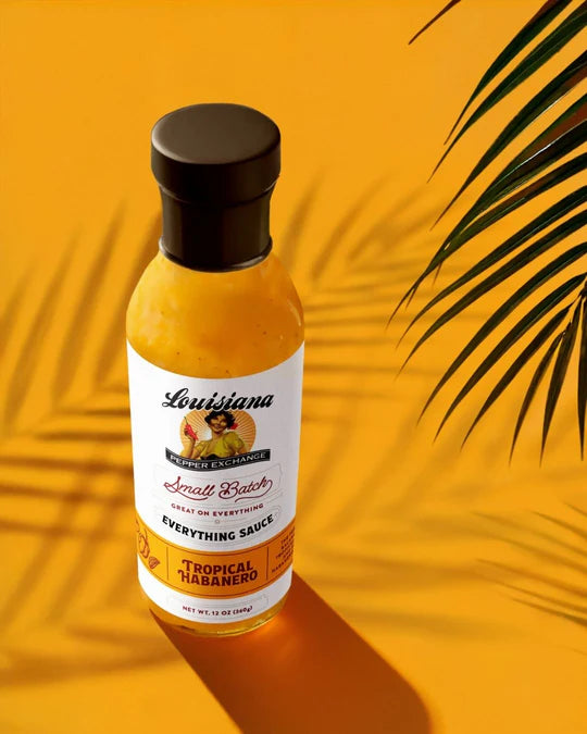 Louisiana Pepper Exchange Tropical Habanero Pepper Sauce – Sweet & Spicy with Mango and Pineapple Everything Sauce, Gluten-Free, 12 oz - Pack of 2