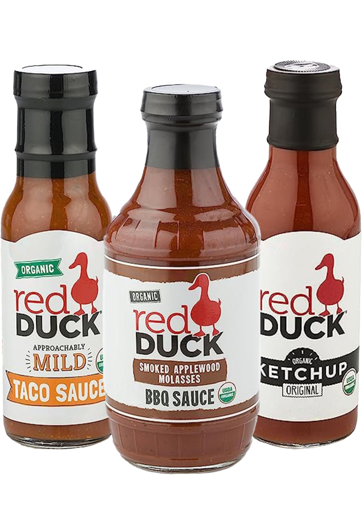 Red Duck Organic Condiments Variety - Pack of 3 - Organic Mild Taco Sauce, Organic Original Ketchup & Organic Applewood BBQ Sauce