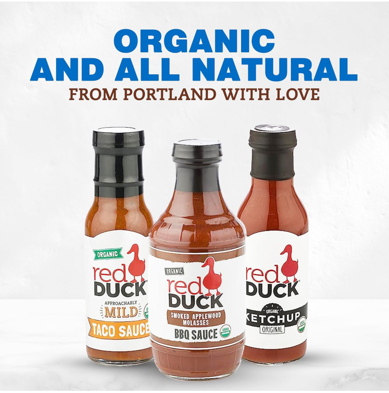 Red Duck Organic Condiments Variety - Pack of 3 - Organic Mild Taco Sauce, Organic Original Ketchup & Organic Applewood BBQ Sauce