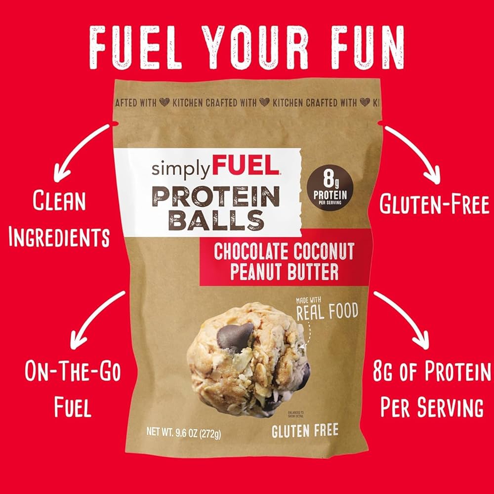 simplyFUEL Chocolate Coconut Peanut Butter Protein Ball - Whole Food Balls with Probiotics - 8g Protein Snack - Gluten Free Energy Balls - Pack of 3