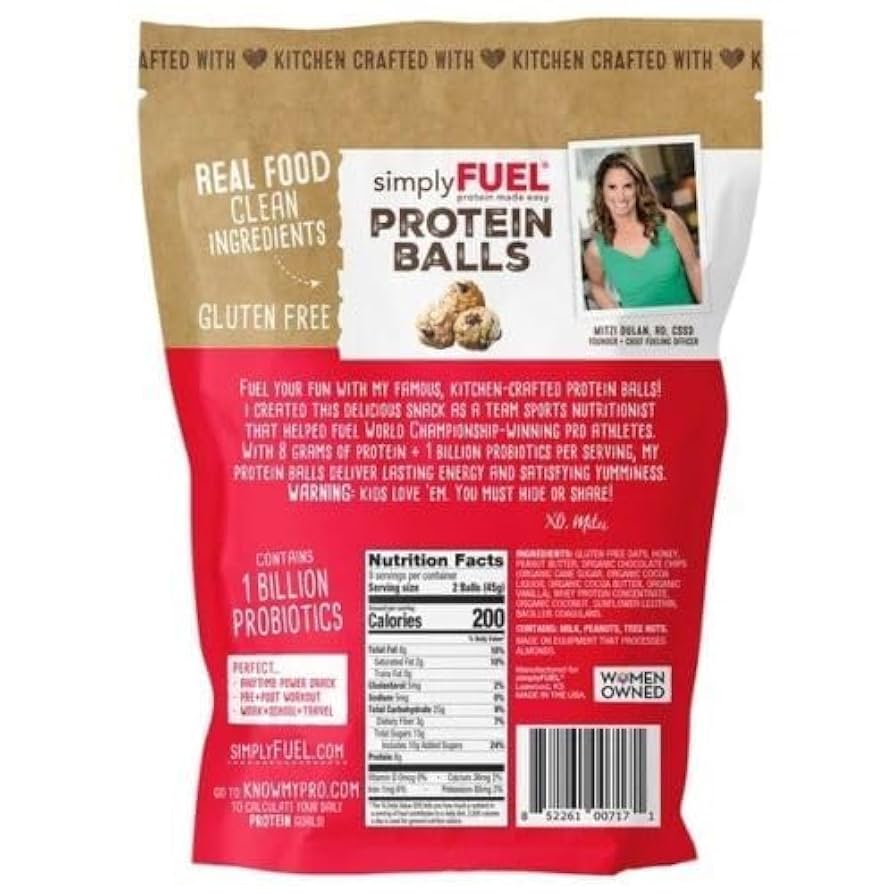 simplyFUEL Chocolate Coconut Peanut Butter Protein Ball - Whole Food Balls with Probiotics - 8g Protein Snack - Gluten Free Energy Balls - Pack of 3
