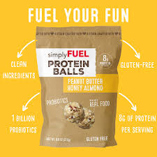 simplyFUEL Peanut Butter Honey Almond Protein Ball - Whole Food Balls with Probiotics - 8g Protein Snack - Gluten Free Energy Balls - Pack of 3