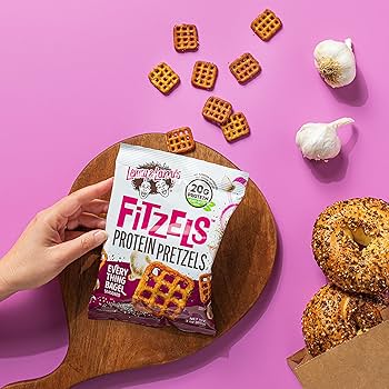Lenny & Larry's Everything Bagel FITZELS- Savory Pretzel Snacks Incredibly Tasty, High Protein Salty, Vegan, 20 g's of Plant Based Protein, 3 oz - Pack of 8