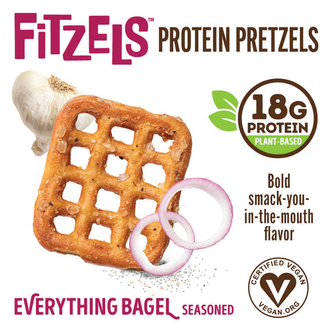 Lenny & Larry's Everything Bagel FITZELS- Savory Pretzel Snacks Incredibly Tasty, High Protein Salty, Vegan, 20 g's of Plant Based Protein, 3 oz - Pack of 8