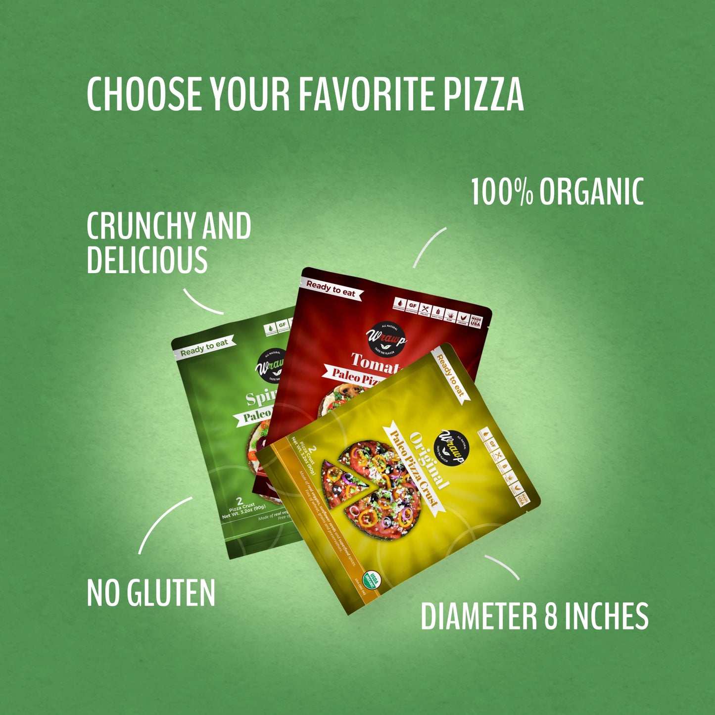 Wrawp Variety Pizza Crust -Original, Tomato, Spirulina| Organic - Pack of 3 - Organic, Paleo, Gluten Free