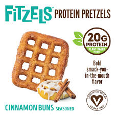 Lenny & Larry's Cinnamon Buns FITZELS- Sweet & Savory Pretzel Snacks Incredibly Tasty, High Protein Salty, Vegan, 20 g's of Plant Based Protein, 3 oz - Pack of 8