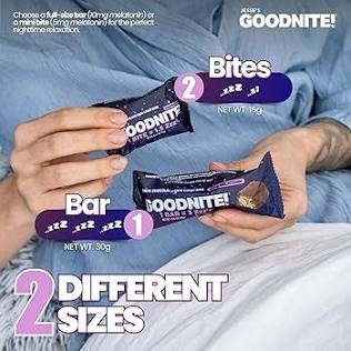 GOODNITE! Sleep Bites – Proprietary Blend with 5mg Melatonin & L-Theanine – Vegan, Gluten-Free, Kosher – Dark Chocolate Protein Snack for Restful Sleep – Pack of 8