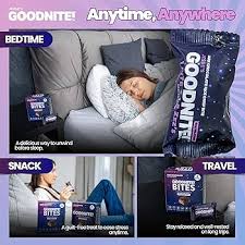 GOODNITE! Sleep Bites – Proprietary Blend with 5mg Melatonin & L-Theanine – Vegan, Gluten-Free, Kosher – Dark Chocolate Protein Snack for Restful Sleep – Pack of 8